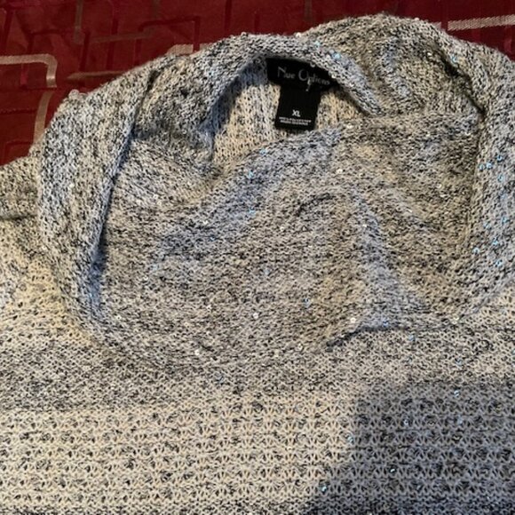 Nue Options White/Grey wTiny Sparkling Silver Discs Sweater Cowl Collar Sz XL - Picture 4 of 11